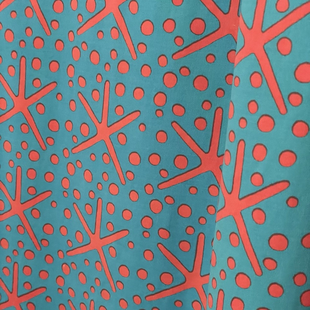 Katherine Way Sleeveless Blue Dress Small Stretch Coral Star Print - Picture 4 of 5